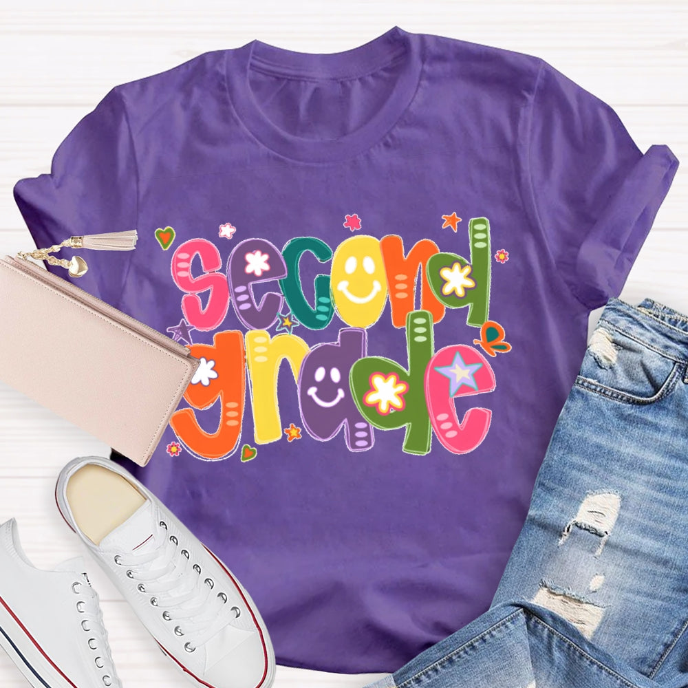 Personalized Grade Colorful Letter Smiling Print T-shirt