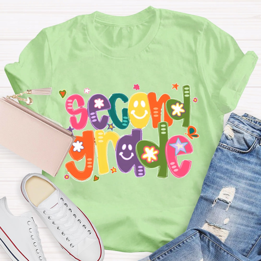 Personalized Grade Colorful Letter Smiling Print T-shirt