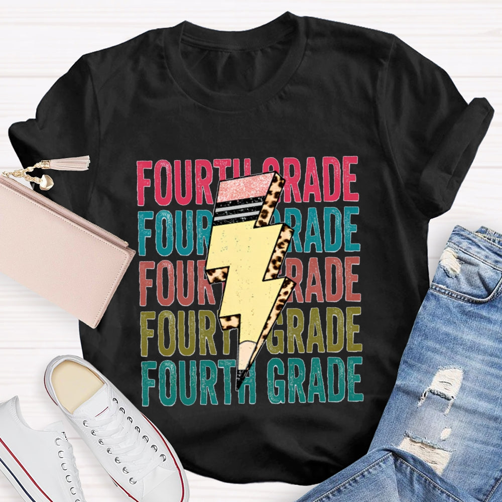 Personalized Grade Pencil Lightning Teacher T-Shirt