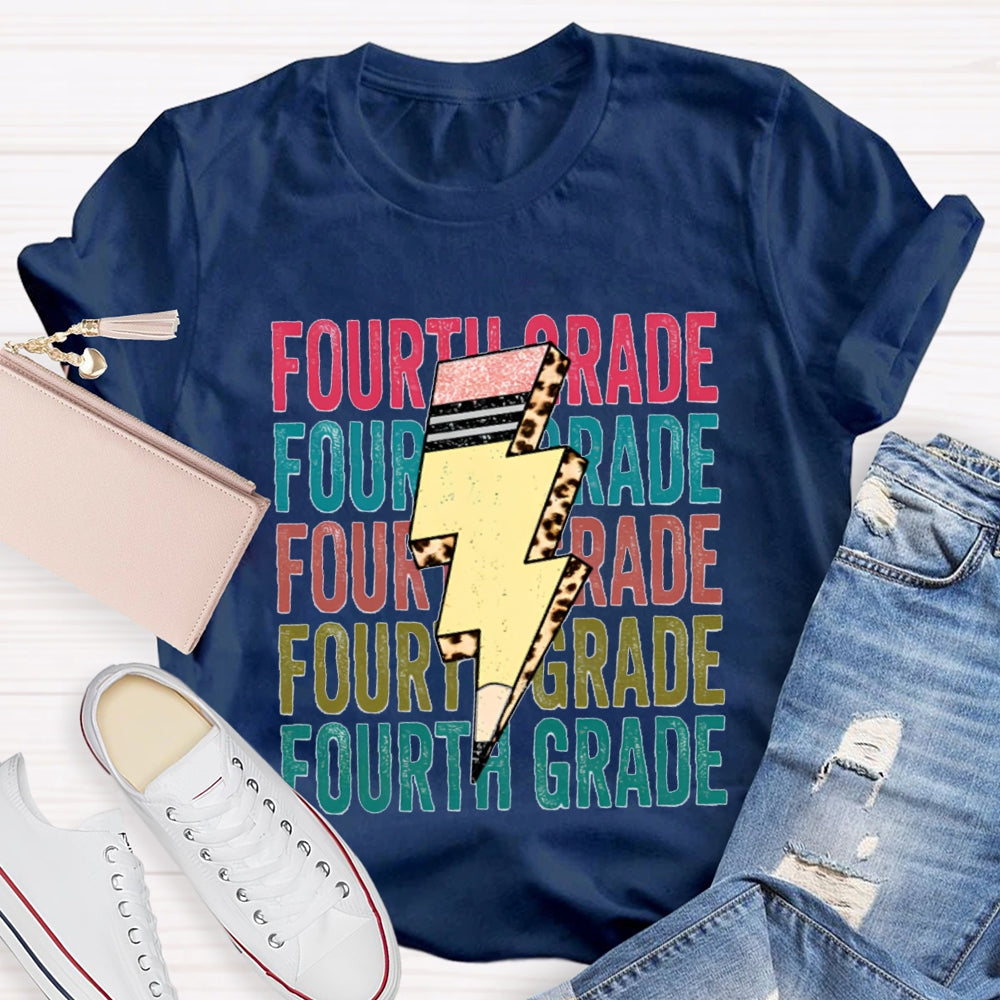 Personalized Grade Pencil Lightning Teacher T-Shirt