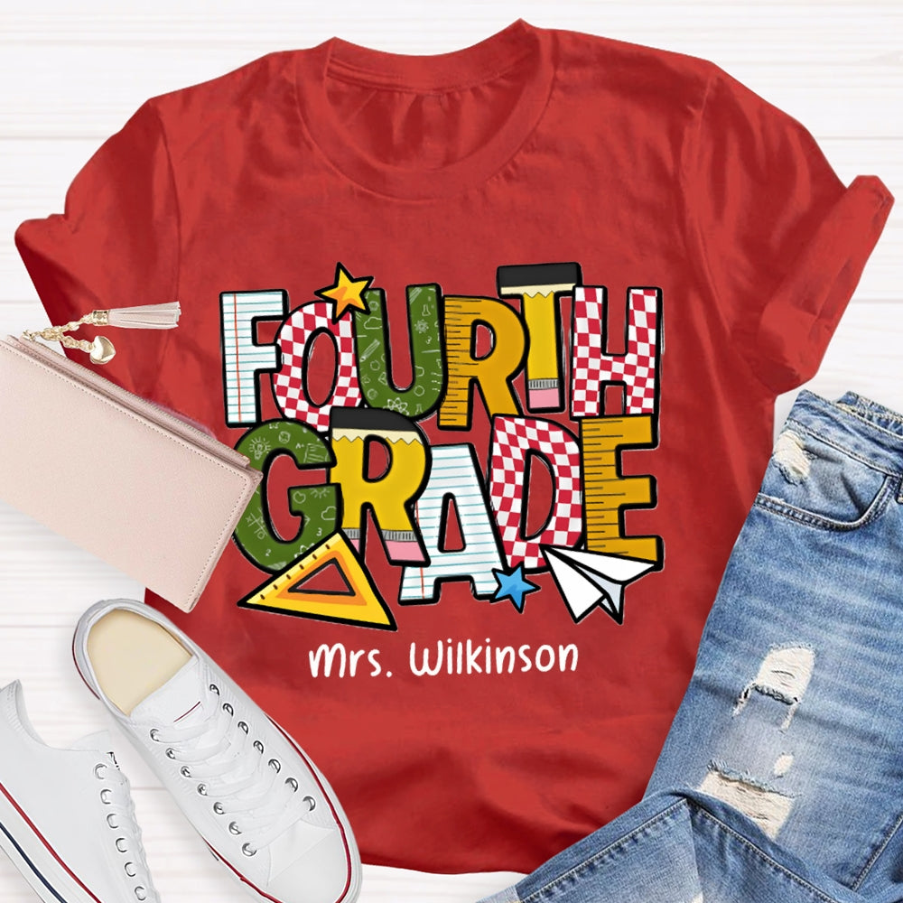 Personalized Name And Grade Fourth Grade Back To School Teacher T-shirt