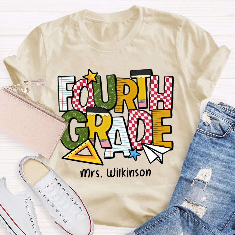Personalized Name And Grade Fourth Grade Back To School Teacher T-shirt