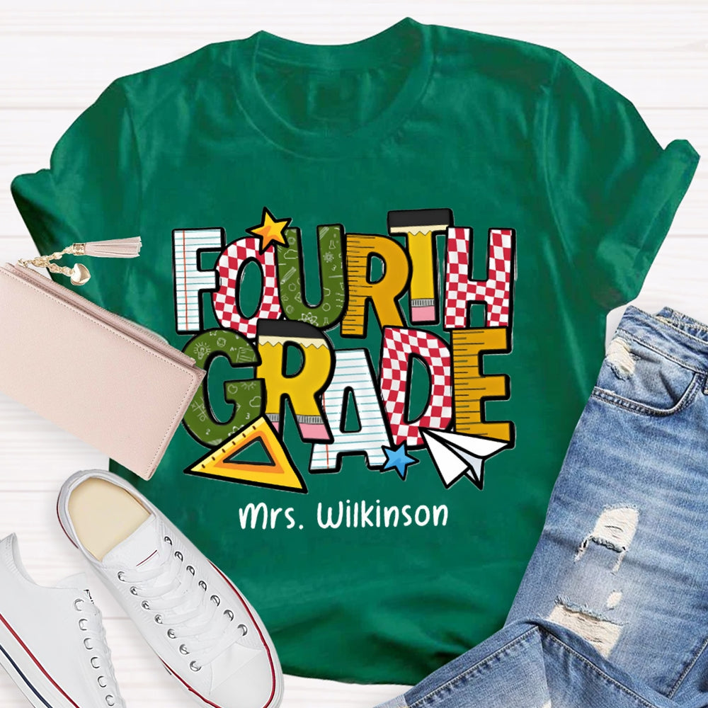 Personalized Name And Grade Fourth Grade Back To School Teacher T-shirt