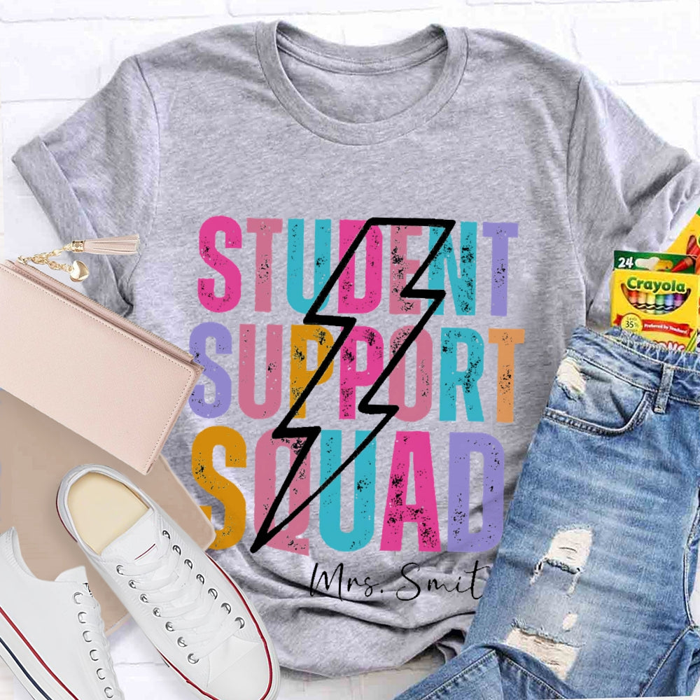 Personalized Name Student Support Squad Lightning Pattern T-shirt