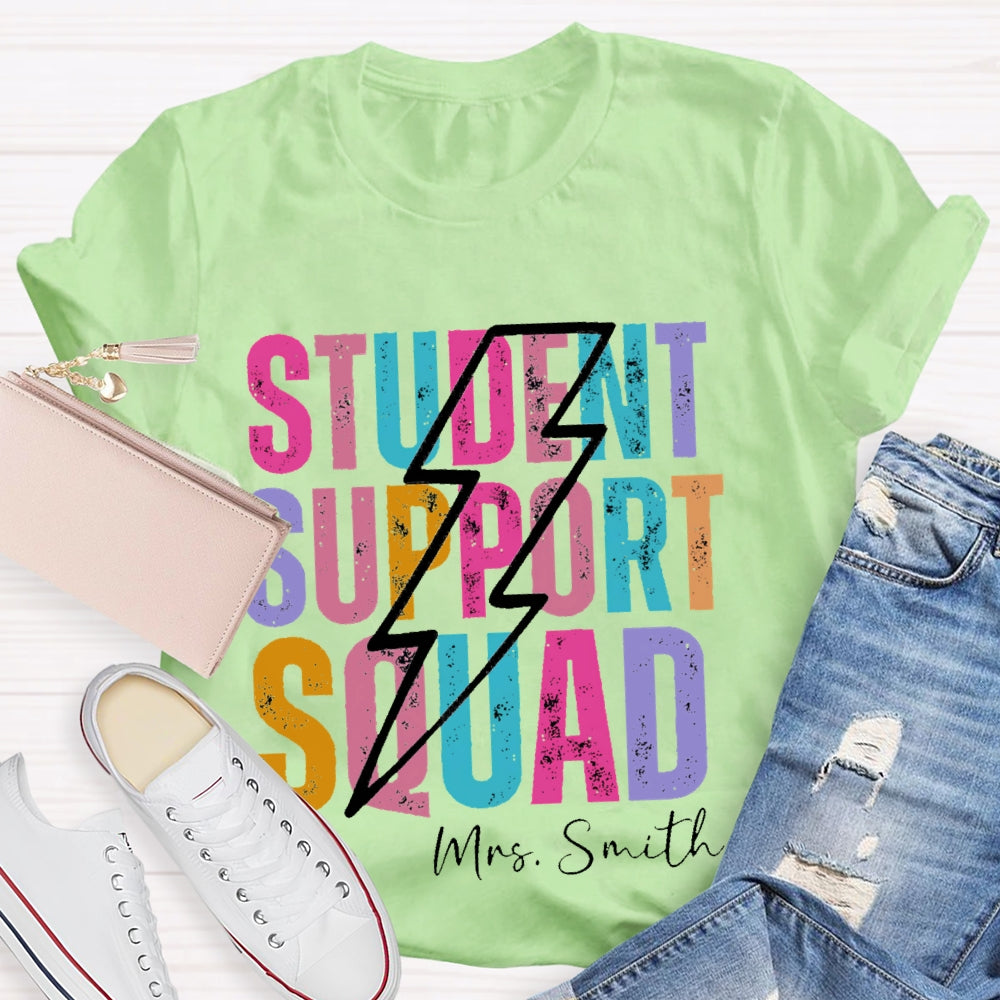 Personalized Name Student Support Squad Lightning Pattern T-shirt