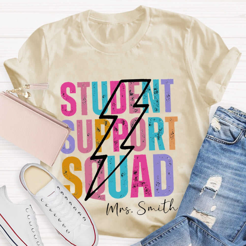 Personalized Name Student Support Squad Lightning Pattern T-shirt