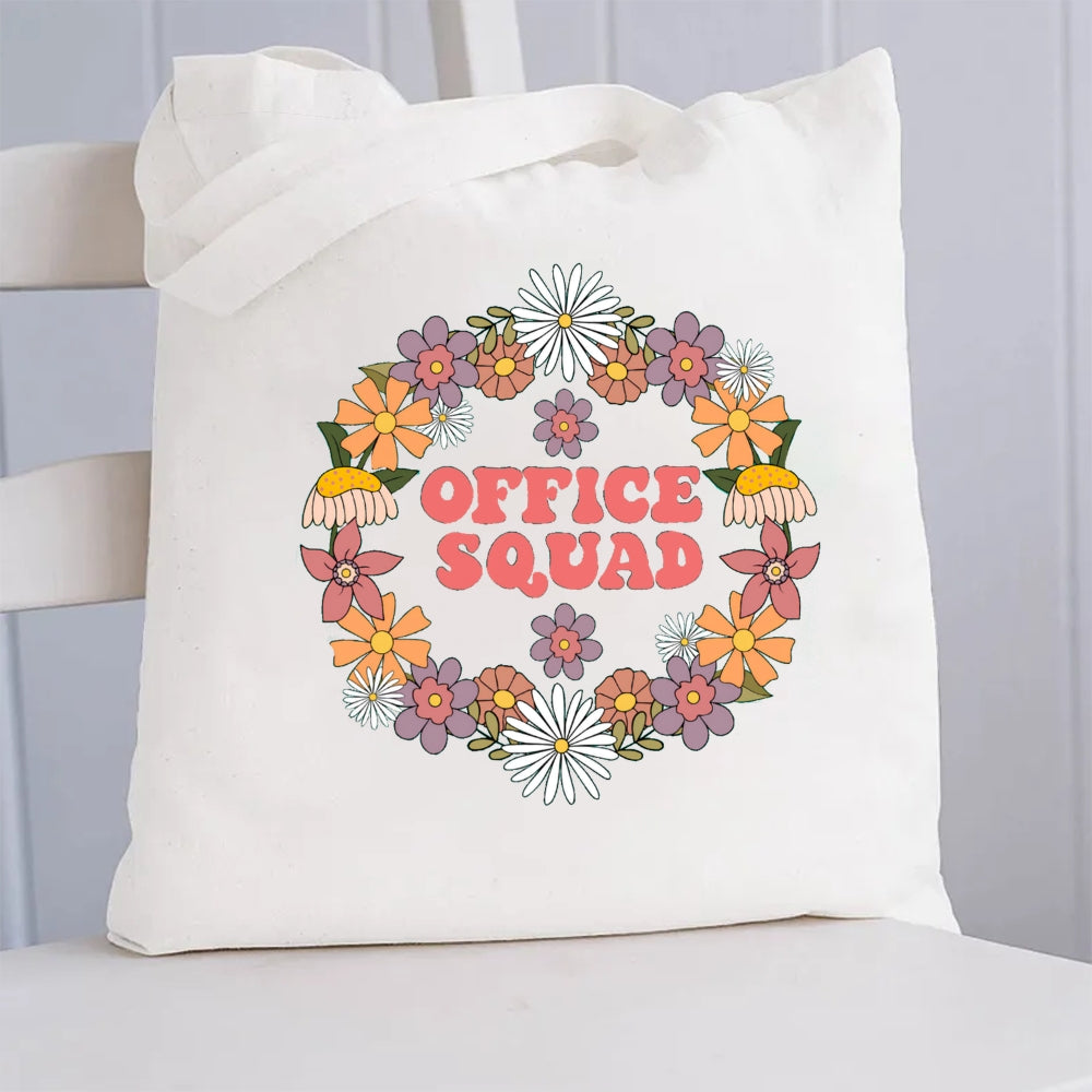 Office Squad Floral Canvas Tote Bag