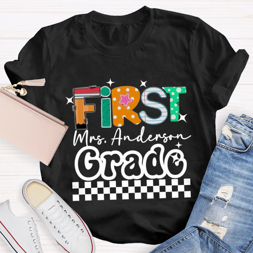 Personalized Grade And Name Star Dot Printed T-Shirt