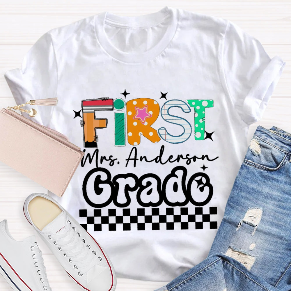 Personalized Grade And Name Star Dot Printed T-Shirt