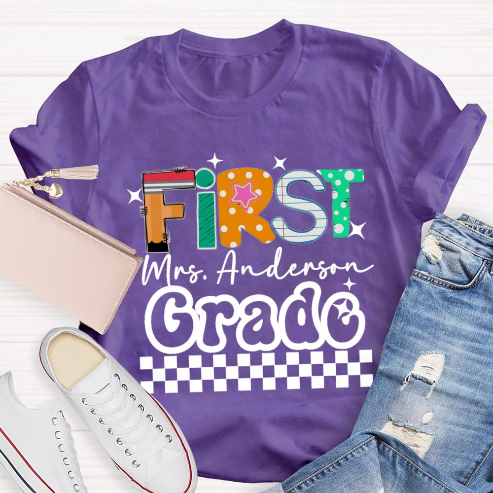 Personalized Grade And Name Star Dot Printed T-Shirt