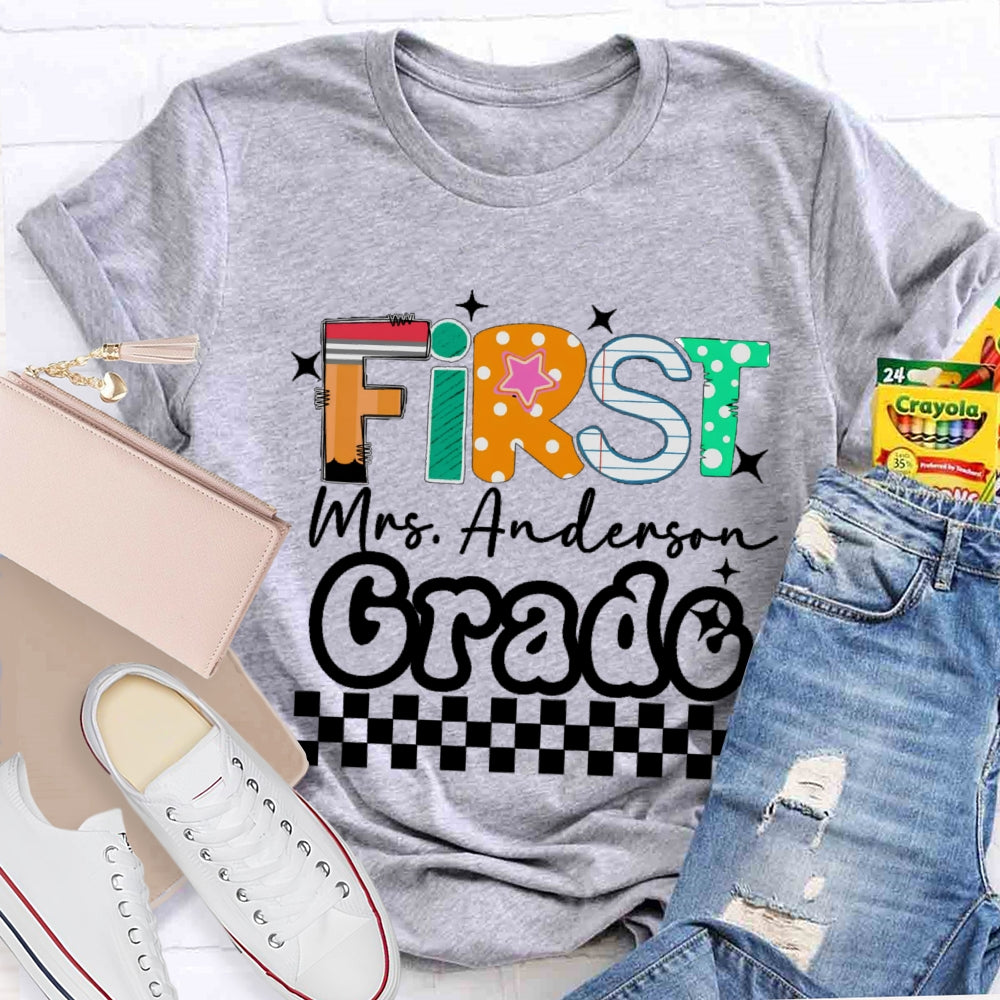 Personalized Grade And Name Star Dot Printed T-Shirt