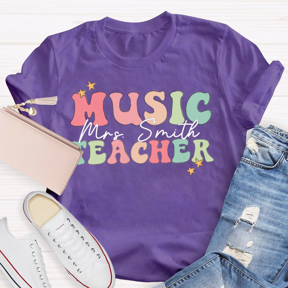 Personalized Name Colored Letters Music Teacher T-shirt