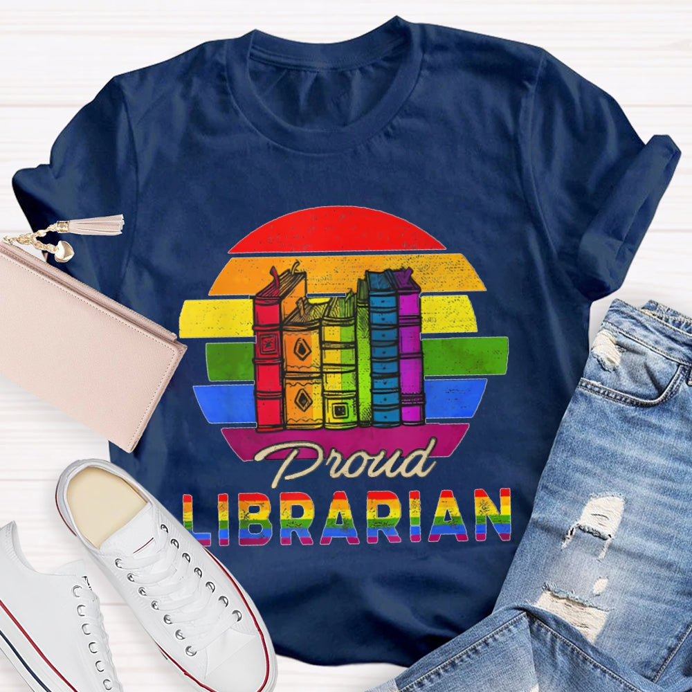 Colorful Gradient Letters Librarian T-shirt