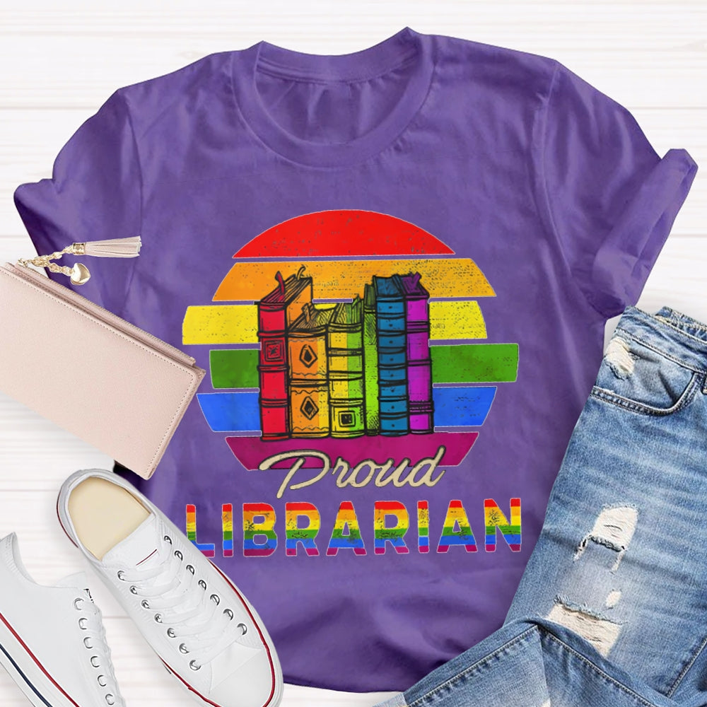 Colorful Gradient Letters Librarian T-shirt