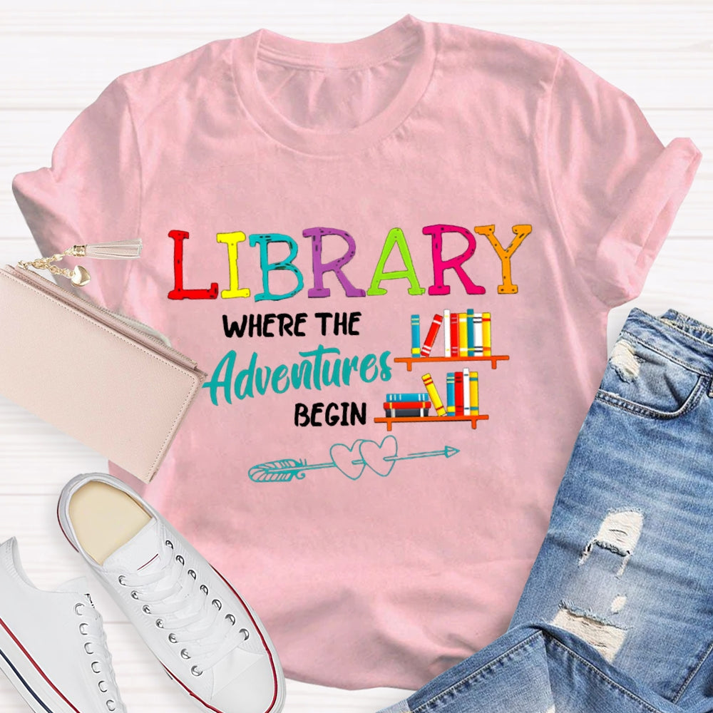 Library Where The Adventures Begin Coloring Book T-shirt