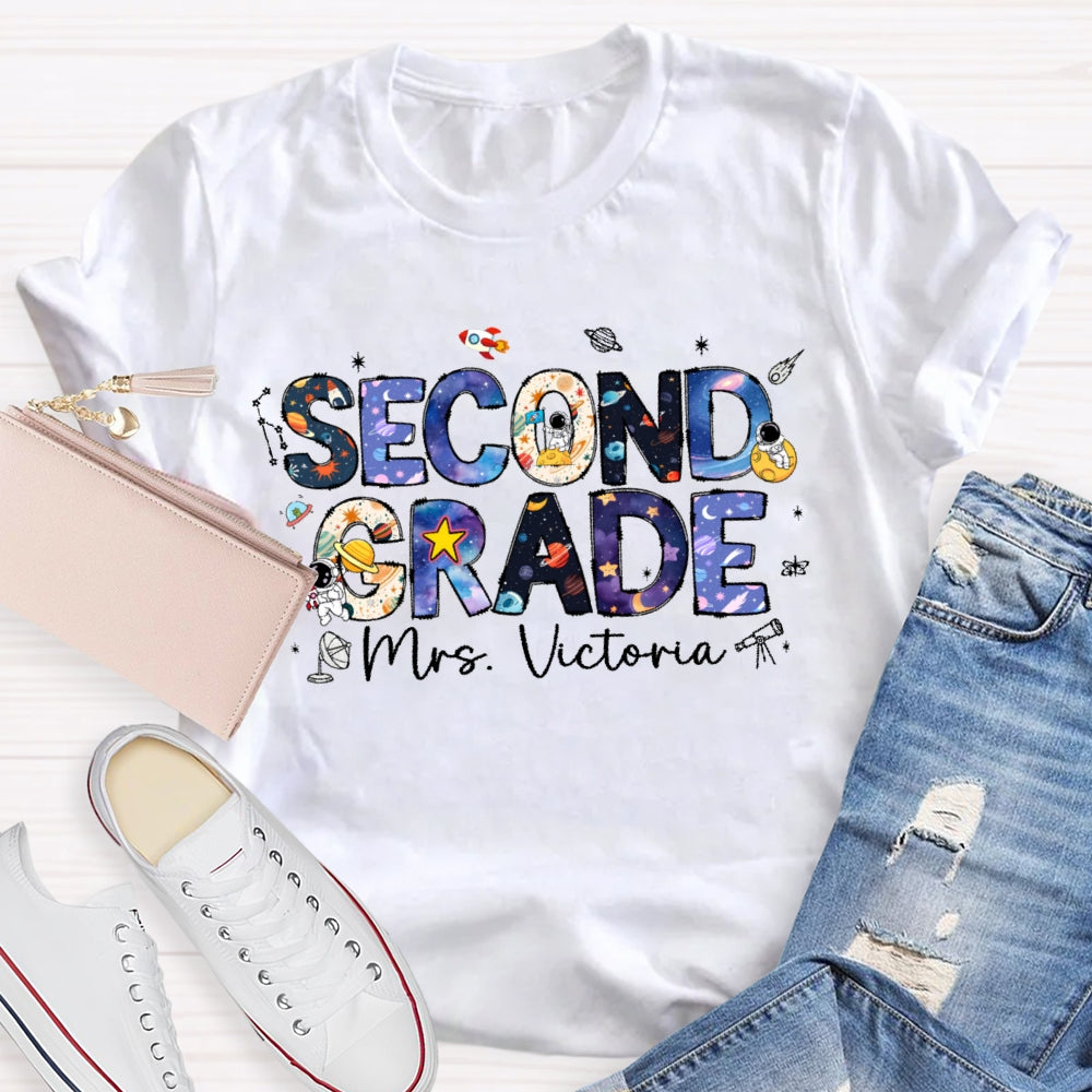 Personalized Name And Grade Second Grade Astronauts T-shirt