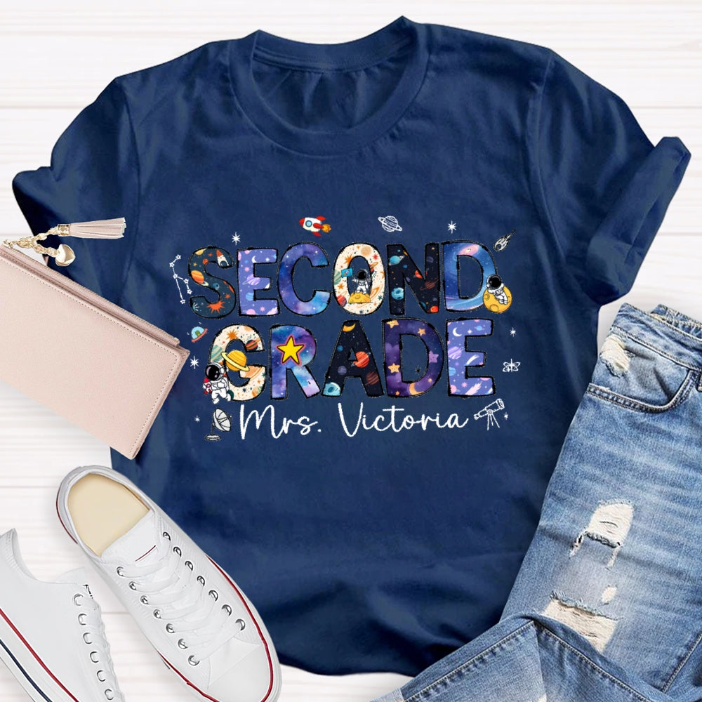 Personalized Name And Grade Second Grade Astronauts T-shirt