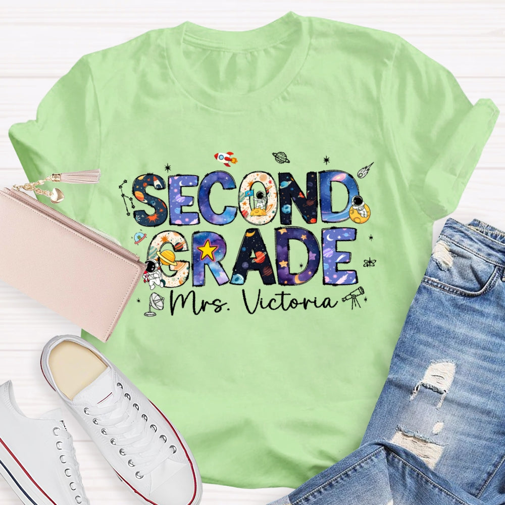 Personalized Name And Grade Second Grade Astronauts T-shirt
