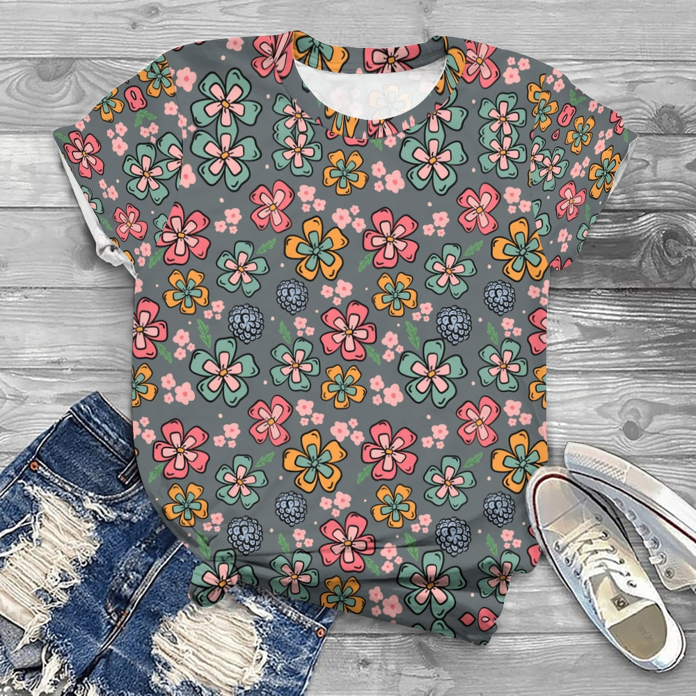 Retro Floral Short Sleeves T-shirt
