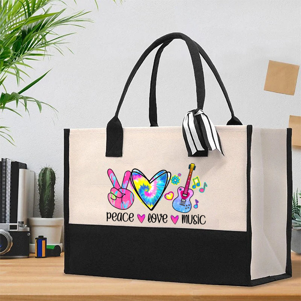 Peace Love Music Cotton Tote Bag