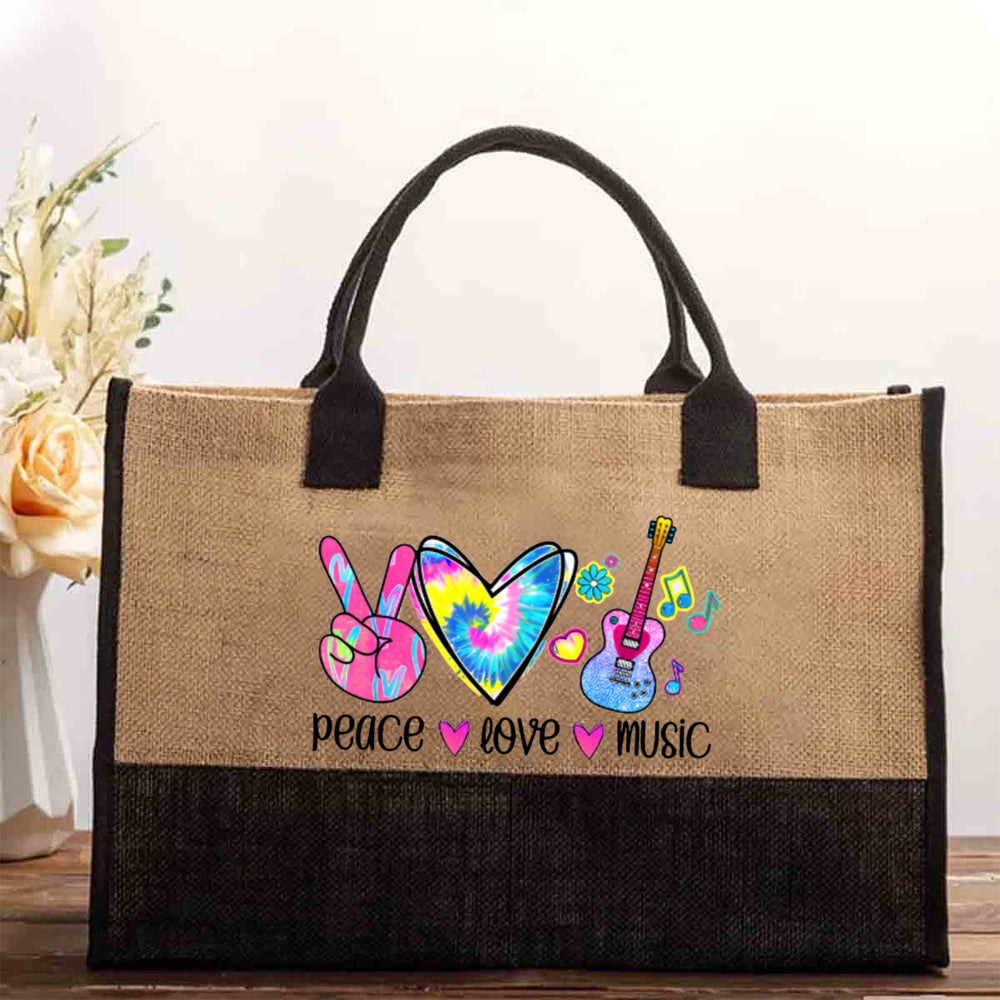 Peace Love Music Cotton Tote Bag