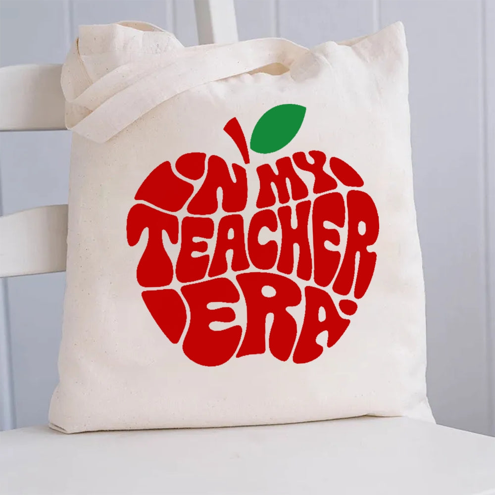 In My Teacher Era Red Apple Canvas Tote Bag