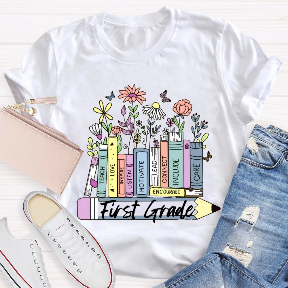 Personalized Grade Floral Pencil T-Shirt