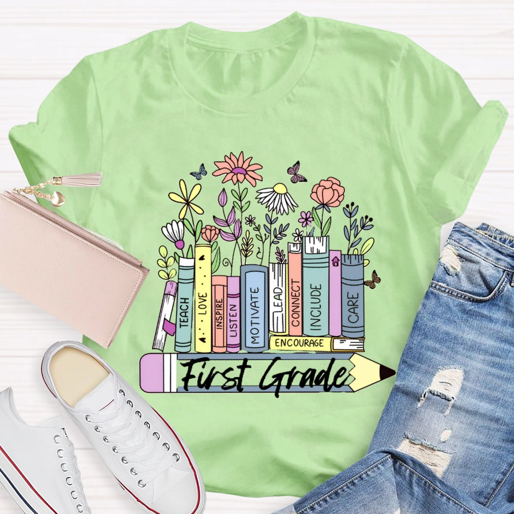Personalized Grade Floral Pencil T-Shirt