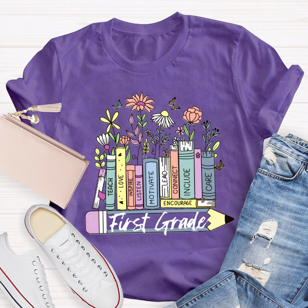 Personalized Grade Floral Pencil T-Shirt