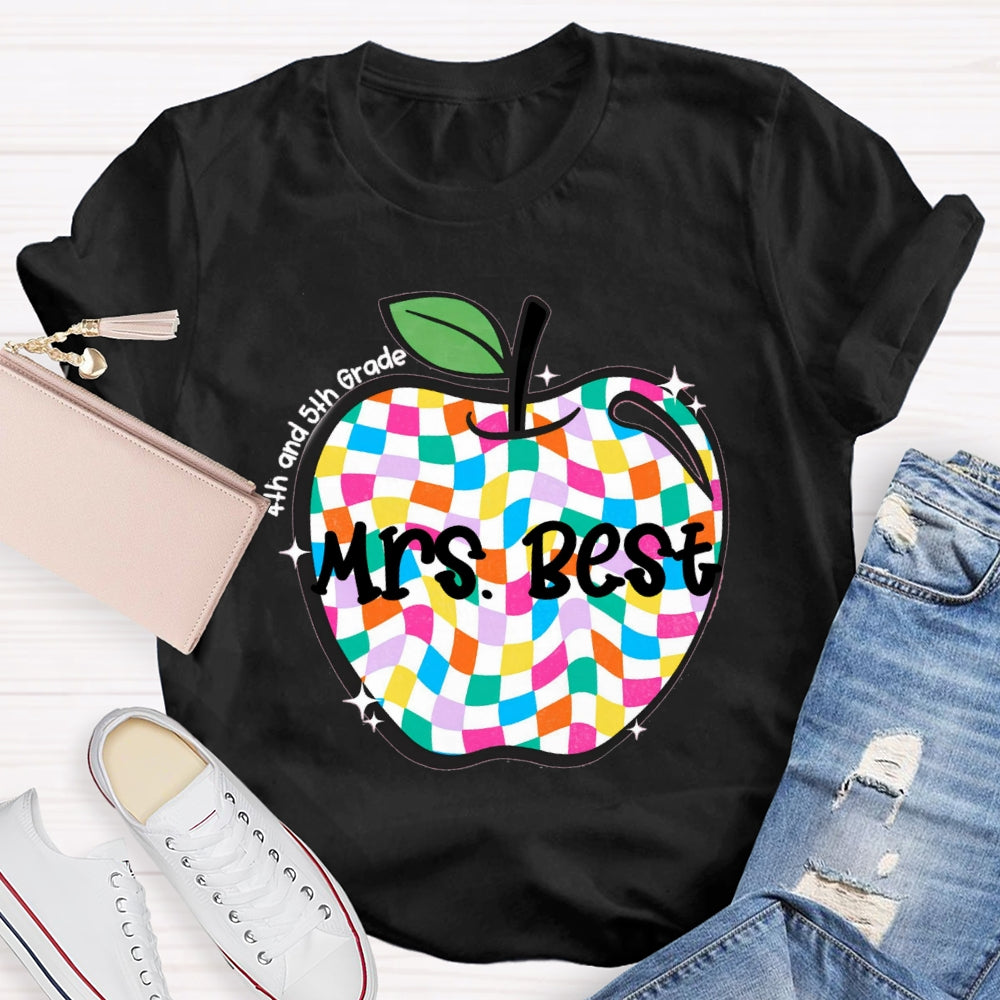 Personalized Grade And Name Checkerboard Apple T-Shirt