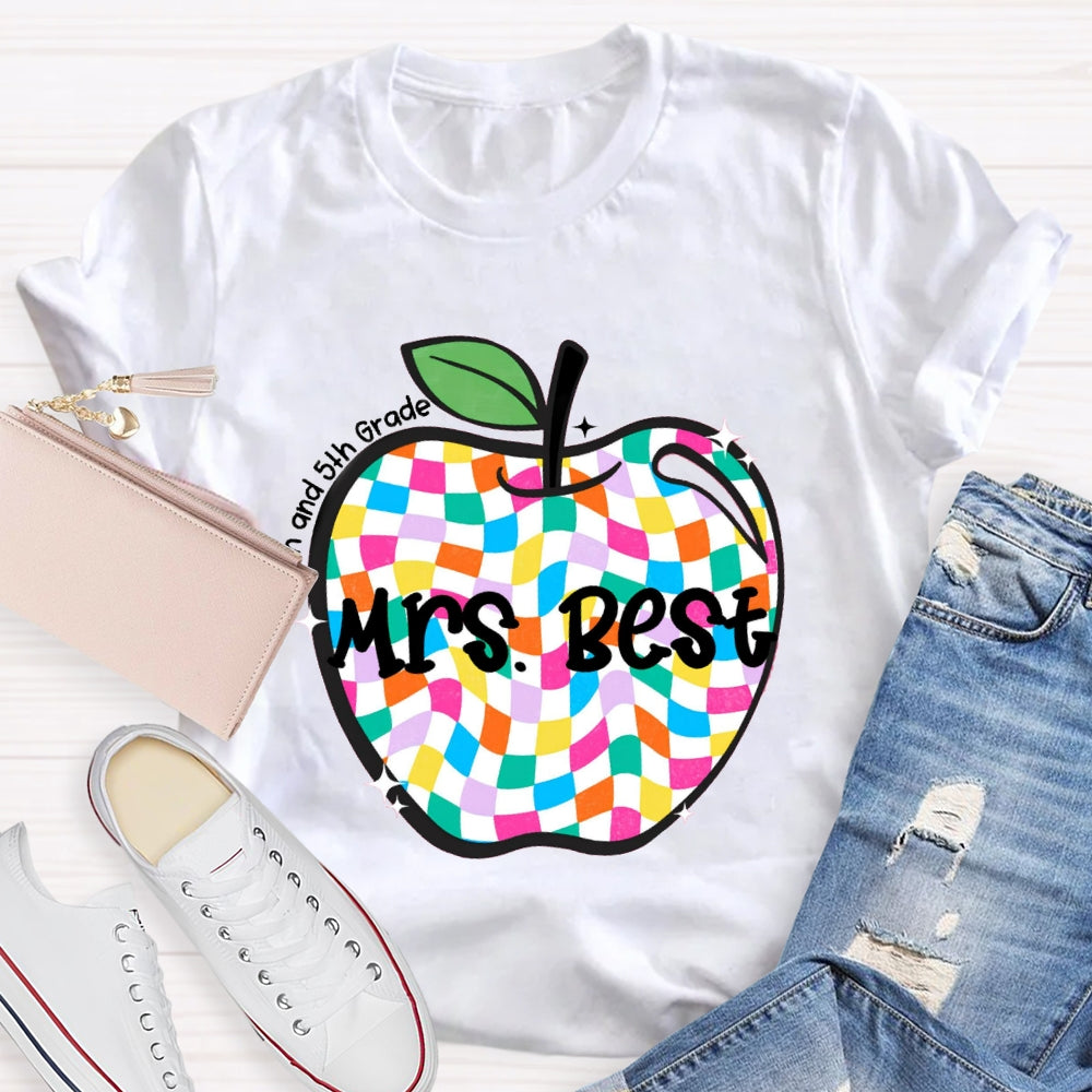 Personalized Grade And Name Checkerboard Apple T-Shirt