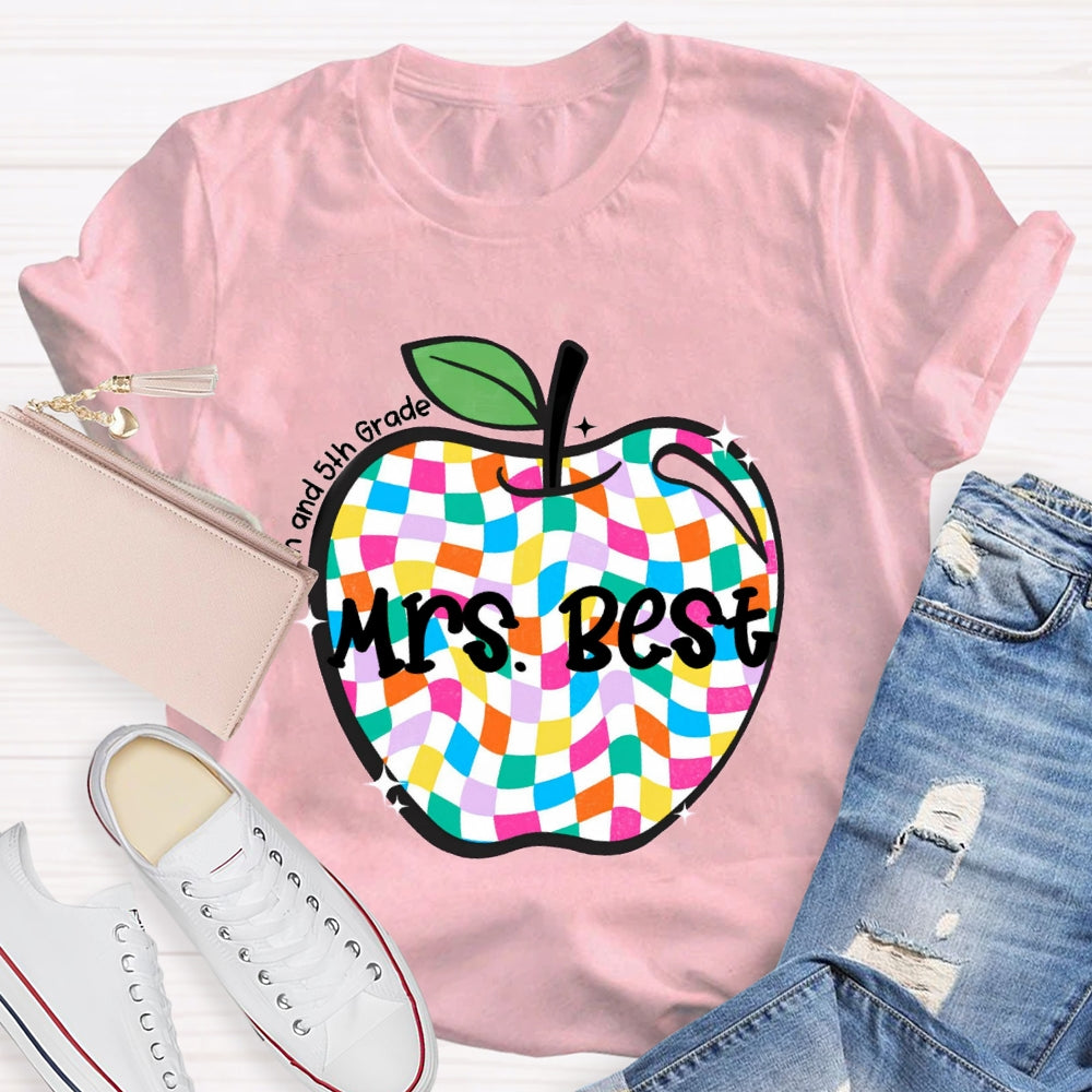 Personalized Grade And Name Checkerboard Apple T-Shirt