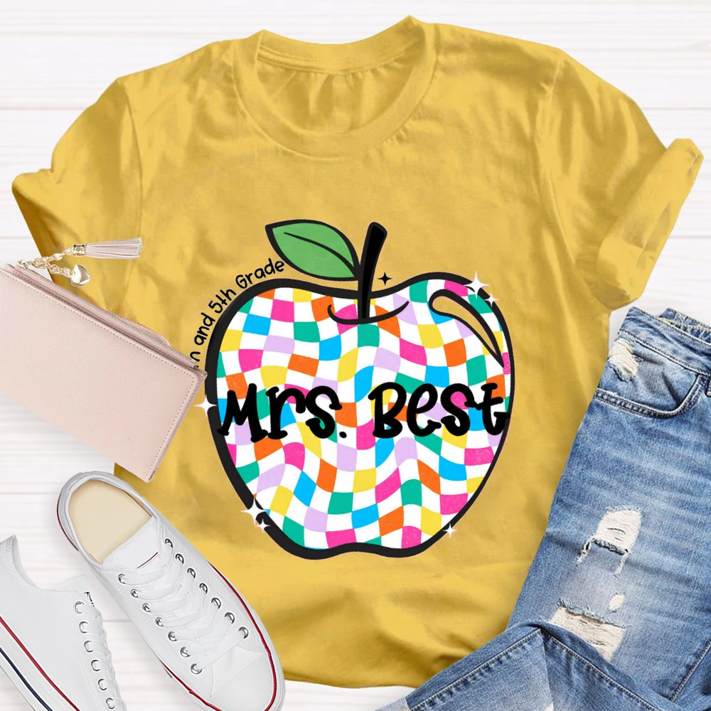 Personalized Grade And Name Checkerboard Apple T-Shirt