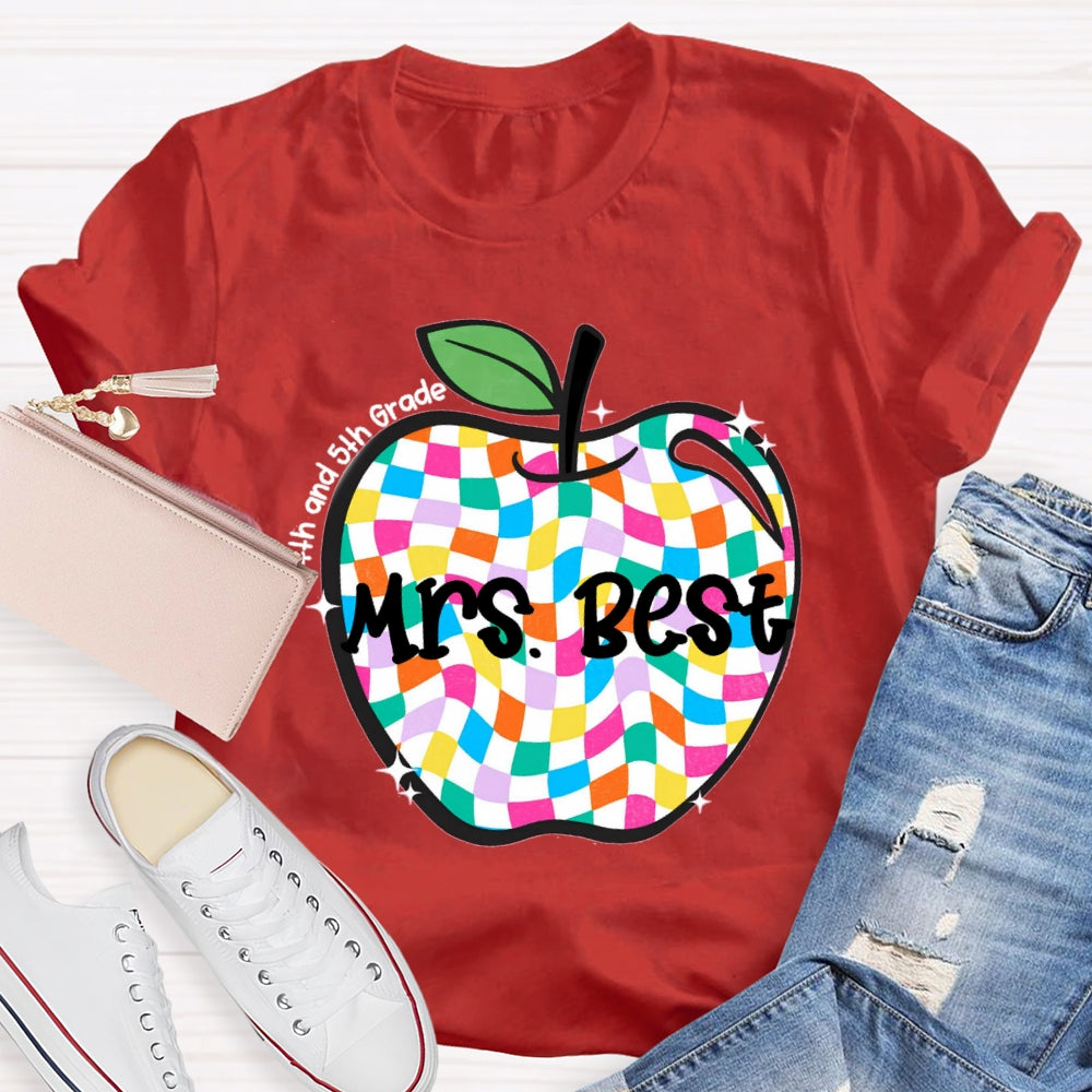 Personalized Grade And Name Checkerboard Apple T-Shirt