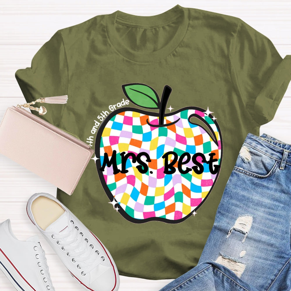 Personalized Grade And Name Checkerboard Apple T-Shirt