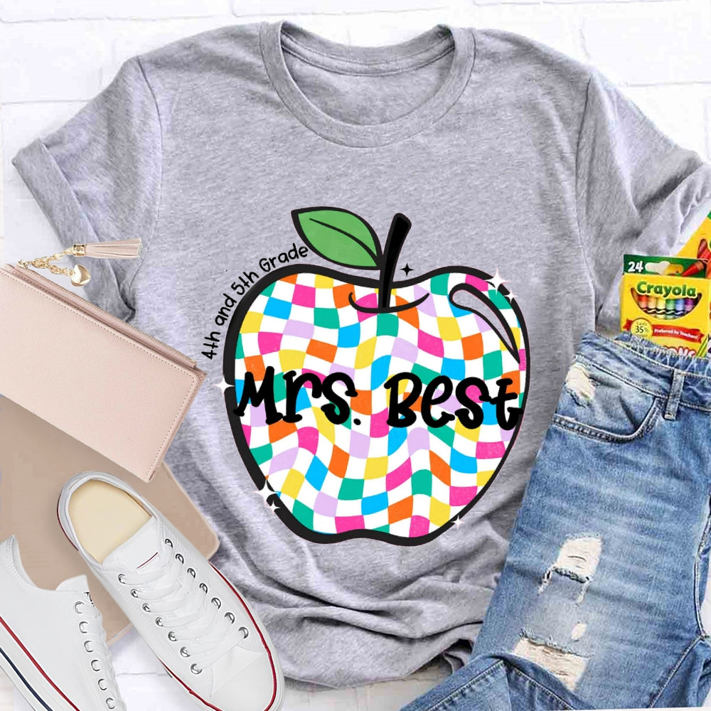 Personalized Grade And Name Checkerboard Apple T-Shirt
