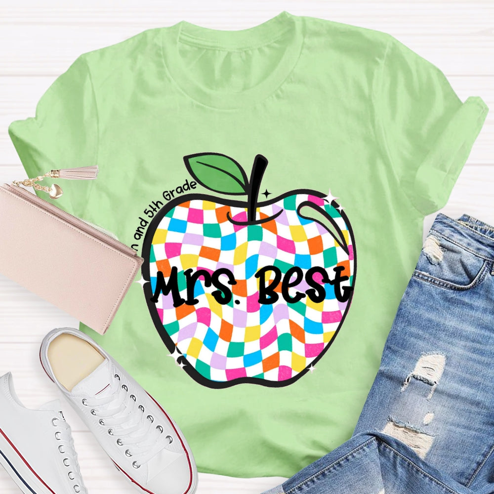 Personalized Grade And Name Checkerboard Apple T-Shirt