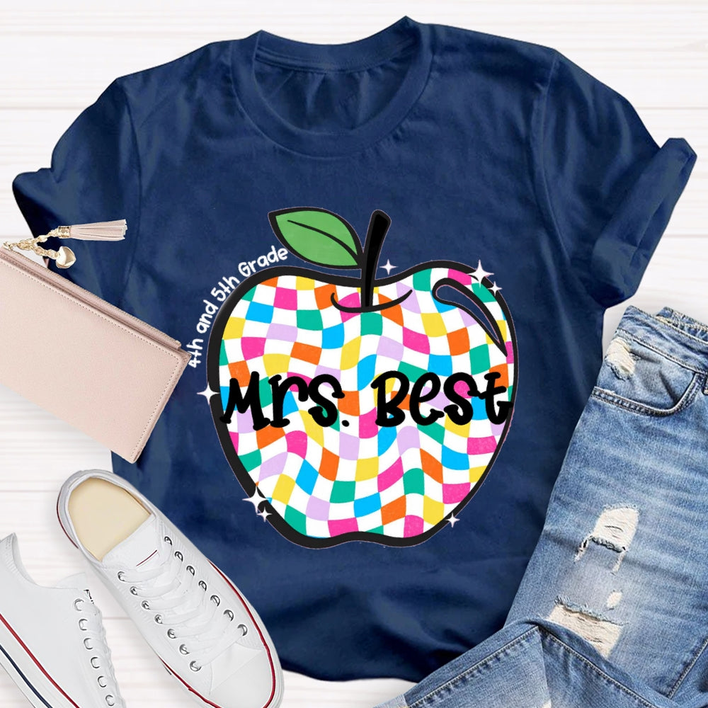 Personalized Grade And Name Checkerboard Apple T-Shirt