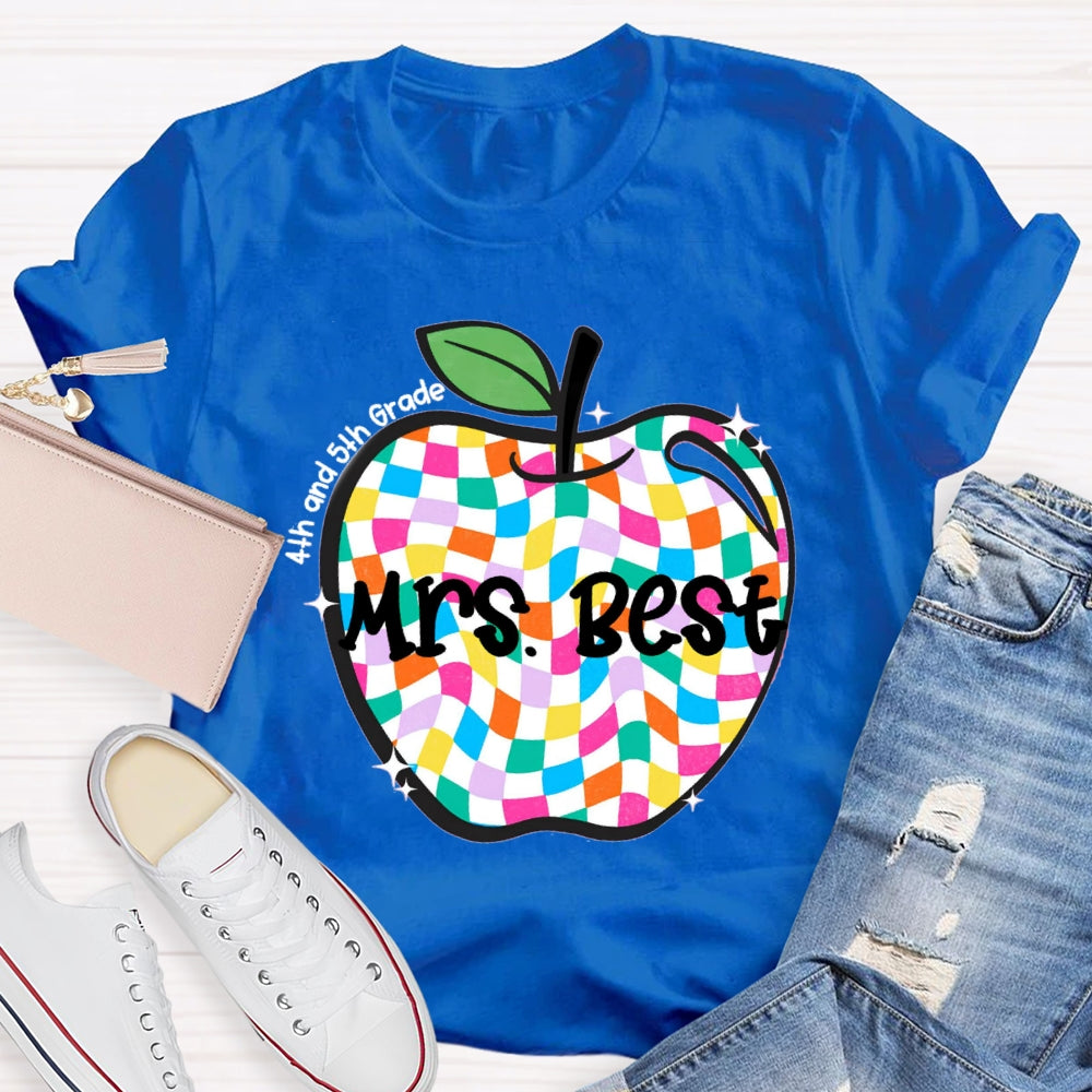 Personalized Grade And Name Checkerboard Apple T-Shirt