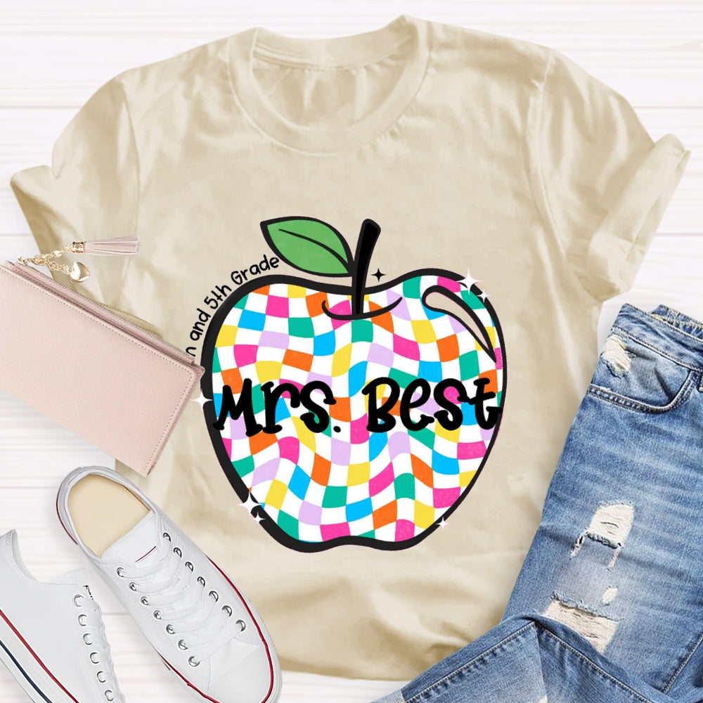 Personalized Grade And Name Checkerboard Apple T-Shirt