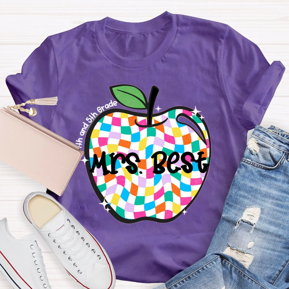Personalized Grade And Name Checkerboard Apple T-Shirt