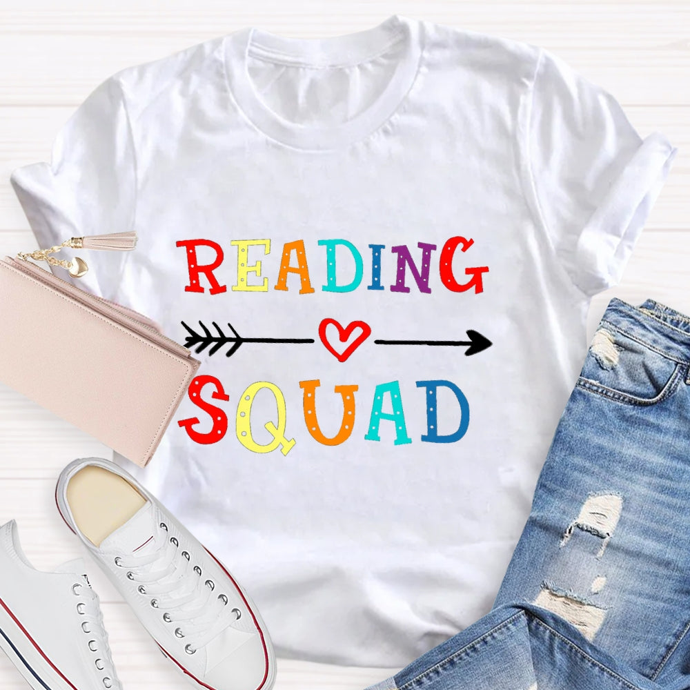 Reading Squad Colorful Letter Red Heart T-Shirt