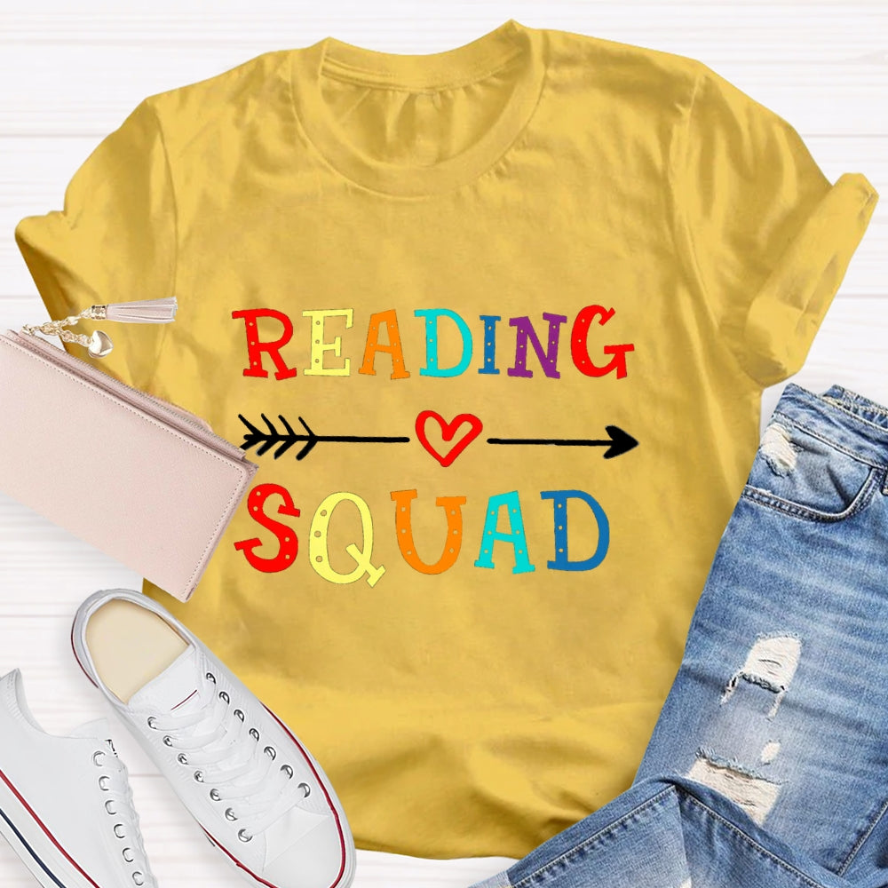 Reading Squad Colorful Letter Red Heart T-Shirt