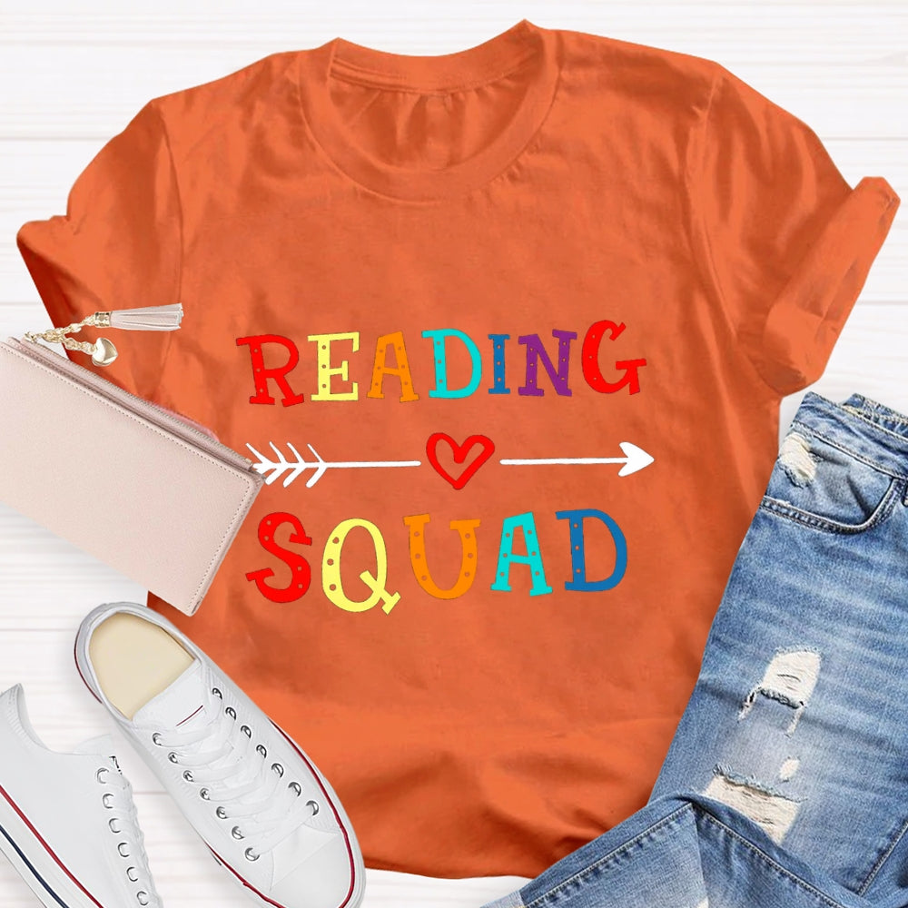 Reading Squad Colorful Letter Red Heart T-Shirt