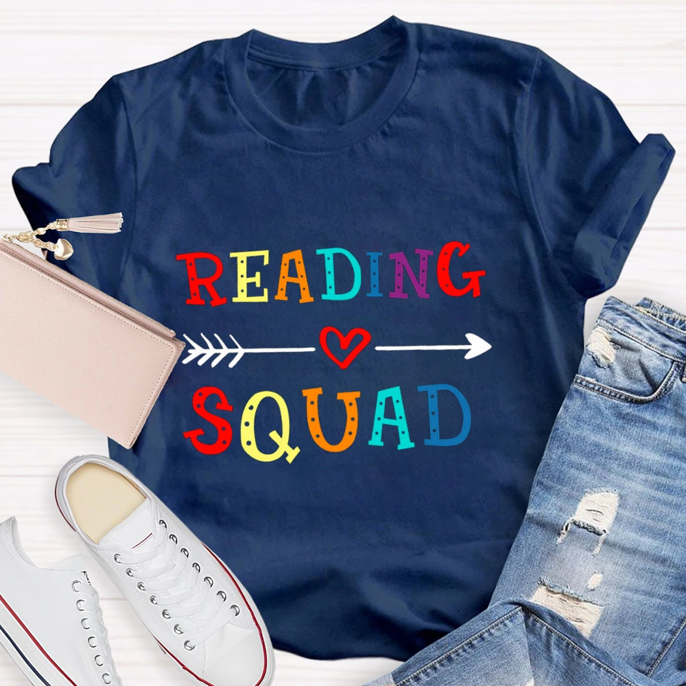 Reading Squad Colorful Letter Red Heart T-Shirt