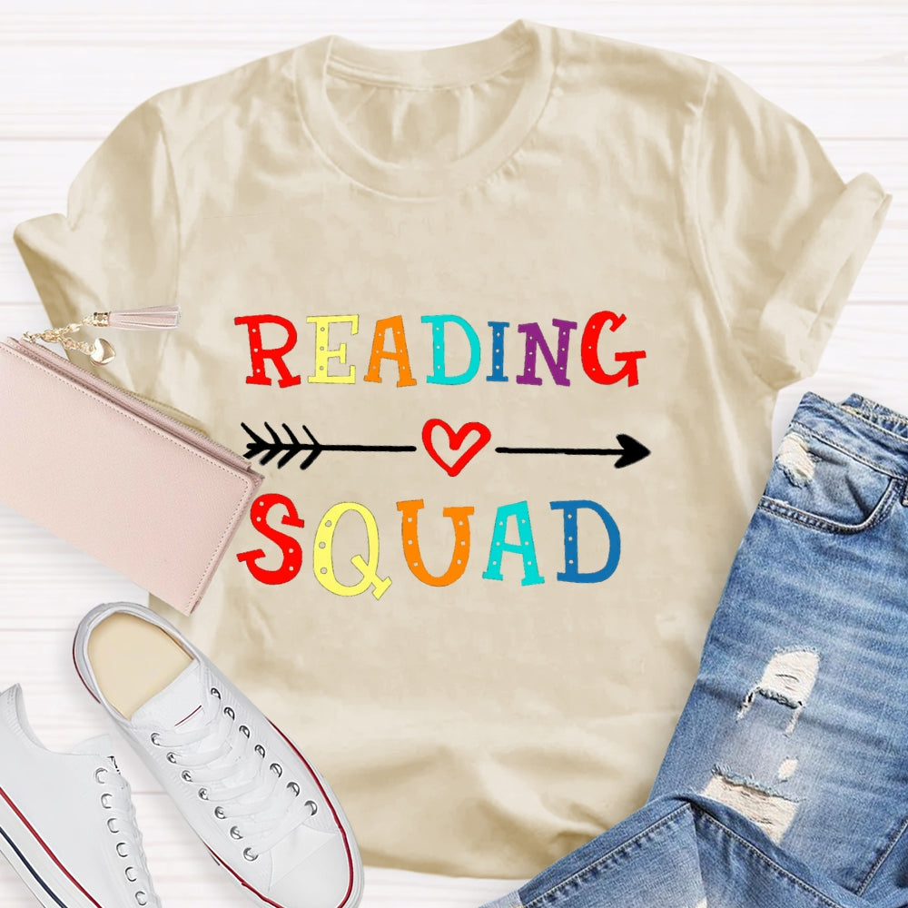 Reading Squad Colorful Letter Red Heart T-Shirt