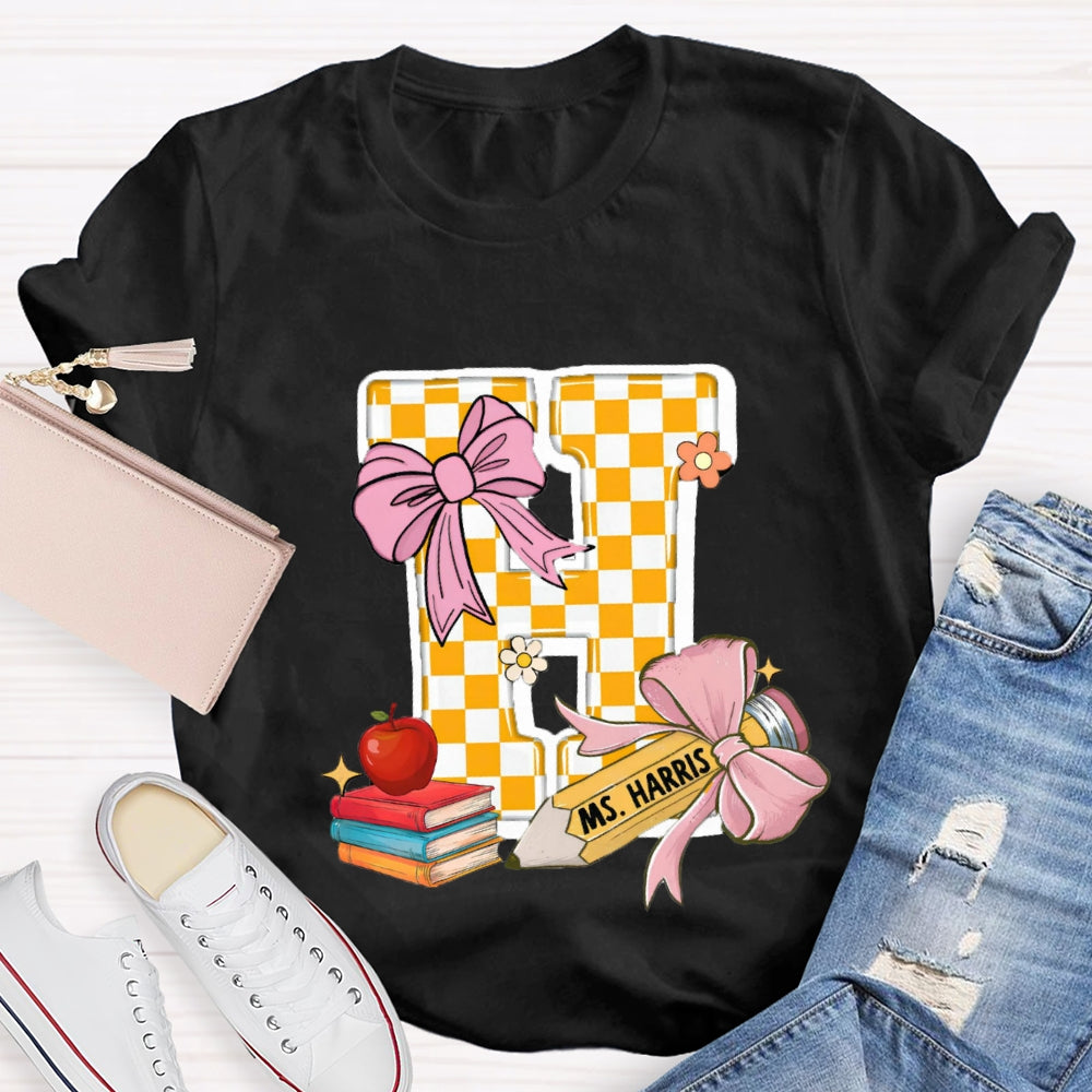 Personalized Name Yellow Checkerboard  Initials Design T-Shirt