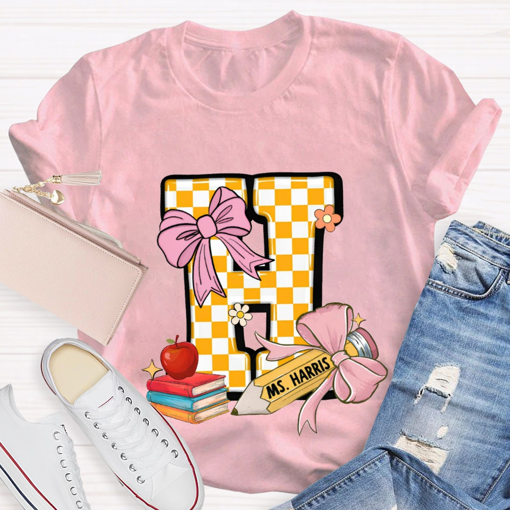 Personalized Name Yellow Checkerboard  Initials Design T-Shirt
