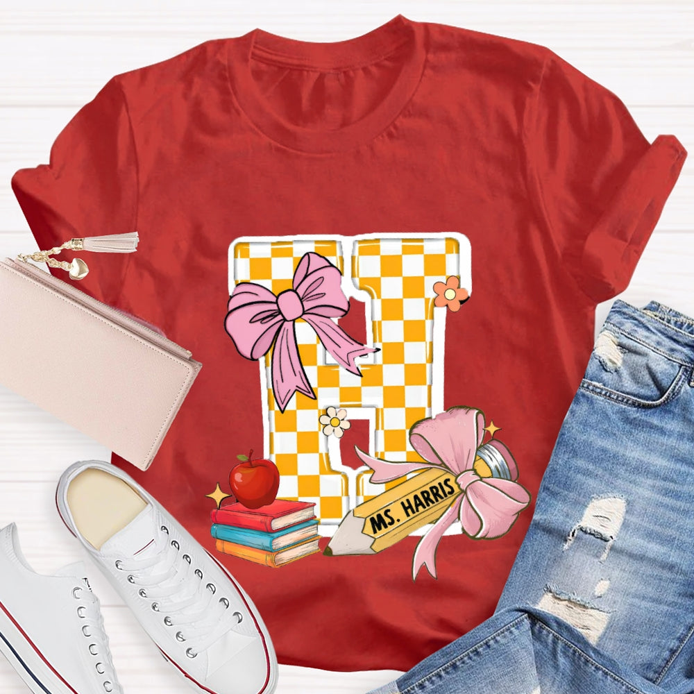 Personalized Name Yellow Checkerboard  Initials Design T-Shirt