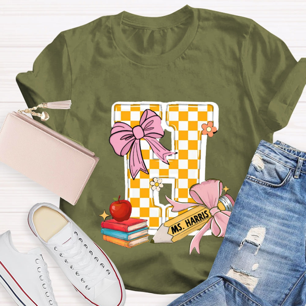Personalized Name Yellow Checkerboard  Initials Design T-Shirt